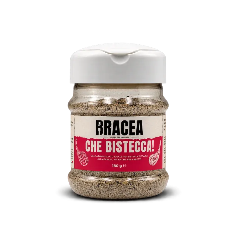 Barattolo da 180 g di Che Bistecca!, sale aromatizzato Bracea per bistecche